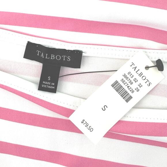 Talbots Women’s Square-Neck Short Sleeve Performance Top Pink White Stripe Small - Picture 8 of 9